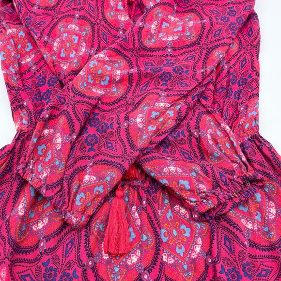 O'Neill Womens S Nashville Red Print Off Shoulder Romper Boho Red Pink Summer - Picture 6 of 11